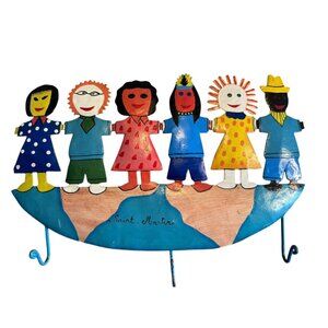 Metal Handcrafted Saint Martin Multicultural Coat Hook Rack art wall hanging